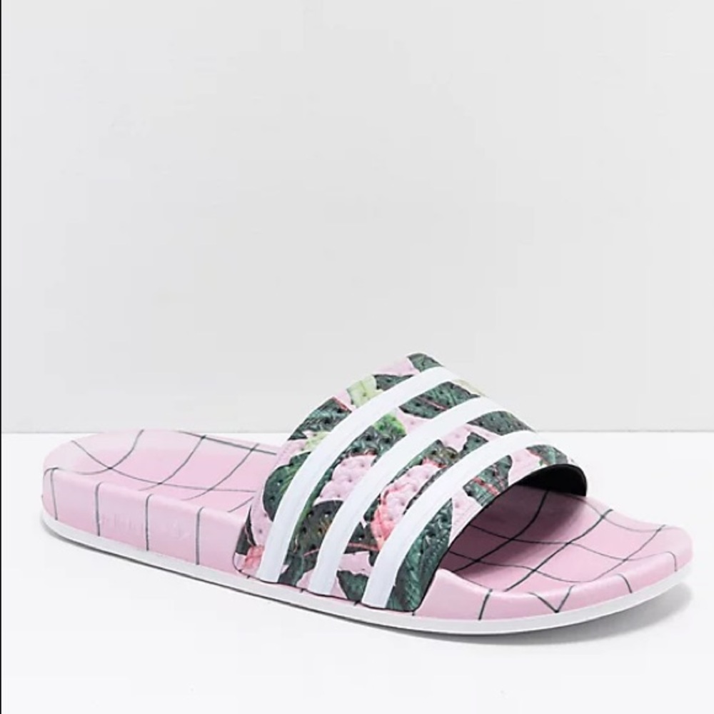 Adidas Women's Adilette Slides: Pink/White/Green